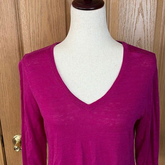 Chico’s Pink Linen V-Neck Top Women’s Size 1 US M 3/4 Sleeve - Picture 3 of 7